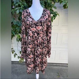 Women's Knox rose floral V-neck long sleeves dress XL